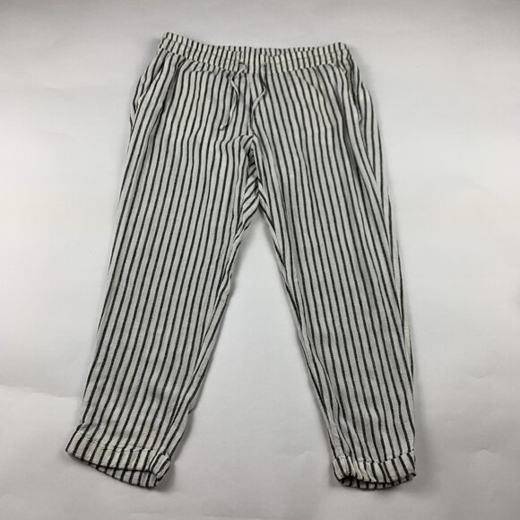Old Navy Black Striped Linen Blend Pull On Ankle Pant M - Picture 1 of 7